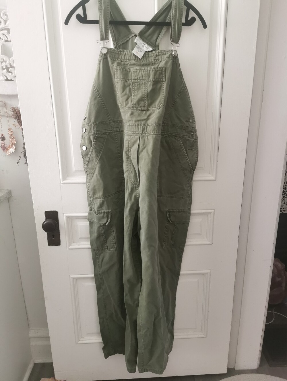Vintage Authentic 90s Y2K Cotton Ginny Cargo Utility Overalls in Army Green. XL